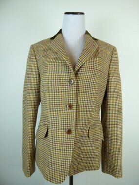 Brooks Brothers Blazer chesterfield houndstooth plaid velvet collar wool 10